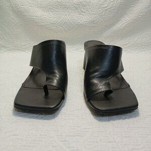 Satinato Sandals Open Black Leather Heeled Toe Slip-On Womens Size 35 EUR 36